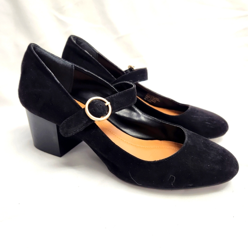 Style & Co Women's 9M Jurnae black Suede Ankle Strap Mary Jane Pumps